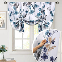 H.VERSAILTEX Tie Up Curtain Double Sided Cattleya Floral Printed Window Valance Balloon Roman Curtain, Rod Pocket - Reversible in Blue/Coral - W 42 x L 36