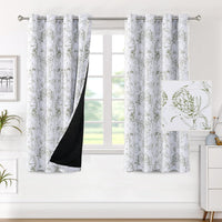 H.VERSAILTEX 100% Blackout Curtains for Living Room Camellia Floral 84 Inches Long Light Blocking Window Treatment with Black Liner Grommet Thermal Drapes, 2 Panels, Grey