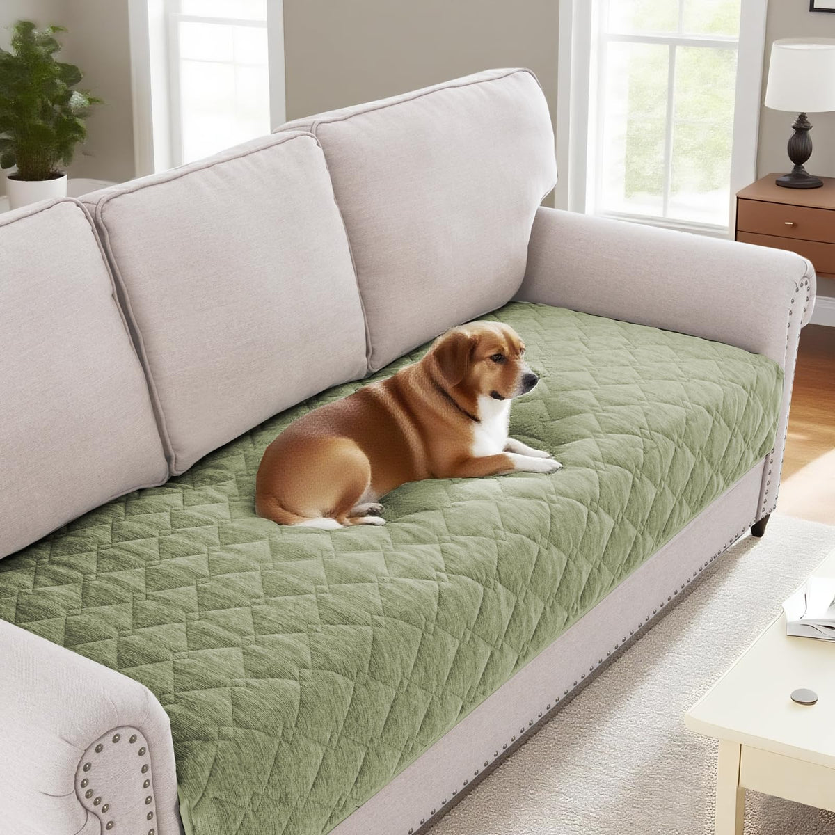H.VERSAILTEX Chenille Couch Cover Fuzzy Sofa Cover Anti Slip Washable with Strap for Pets