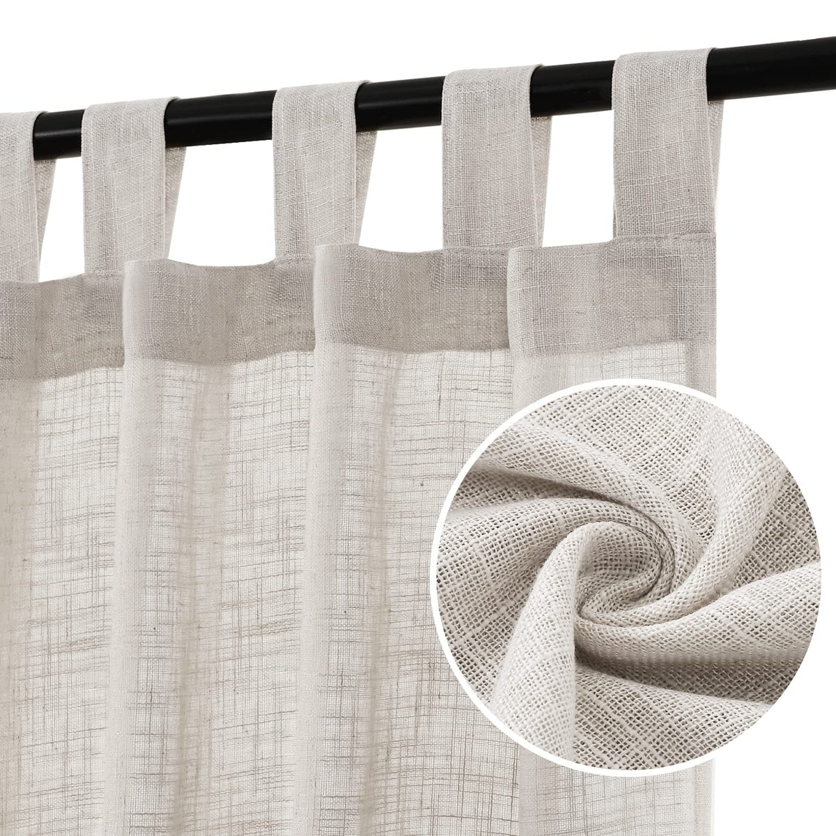 h.versailtx beige linen blend curtain with tab top header