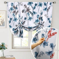 H.VERSAILTEX Tie Up Curtain Double Sided Cattleya Floral Printed Window Valance Balloon Roman Curtain, Rod Pocket - Reversible in Blue/Coral - W 42 x L 36