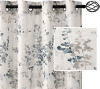 h.versailtx gray botanical floral sheer linen curtain with grommet top