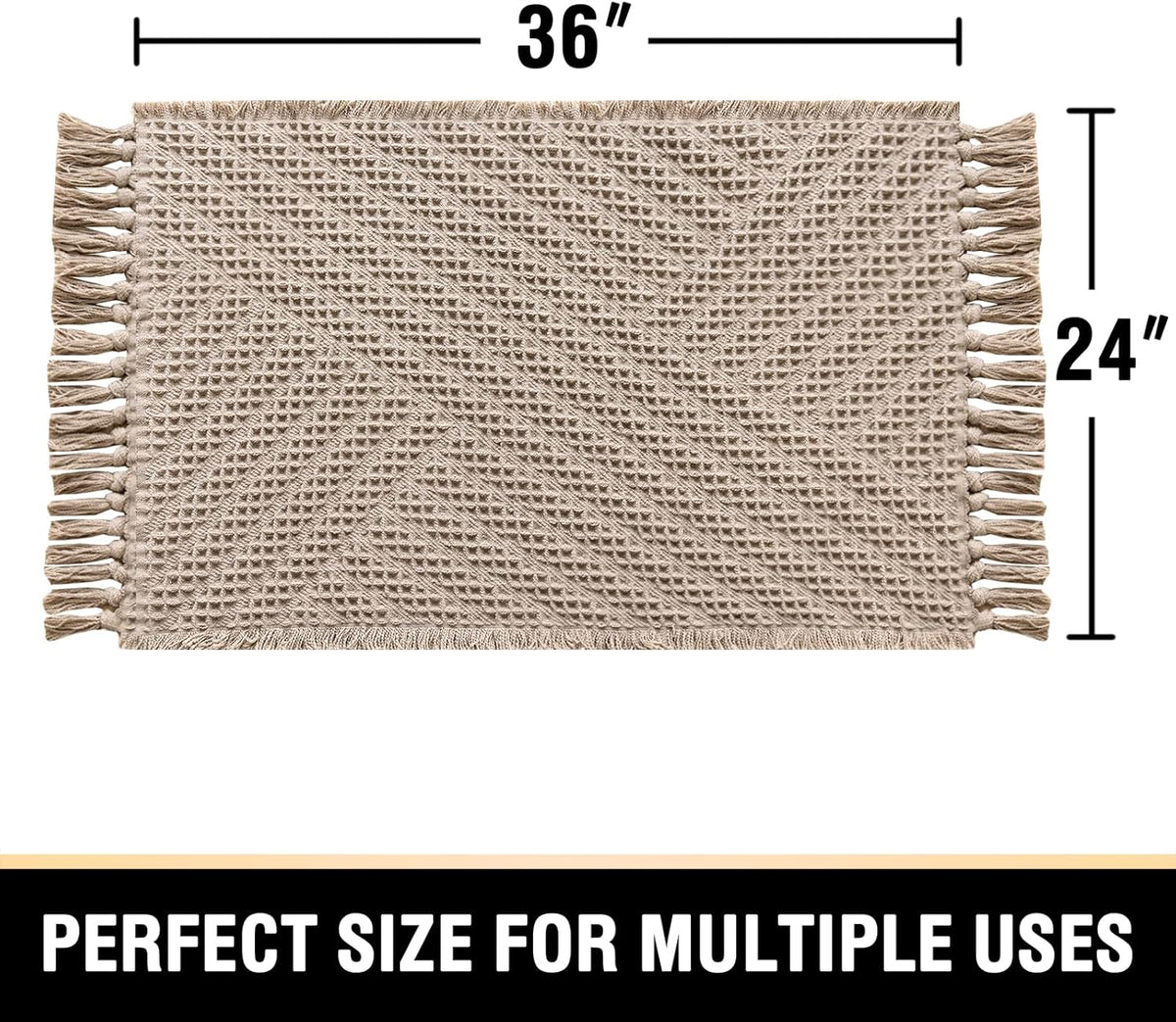 H.VERSAILTEX Waffle Boho Bath Mat – Super Absorbent, Non-Slip & Quick Dry