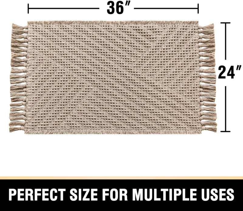 H.VERSAILTEX Waffle Boho Bath Mat – Super Absorbent, Non-Slip & Quick Dry