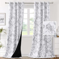 H.VERSAILTEX 100% Blackout Curtains for Living Room Camellia Floral 84 Inches Long Light Blocking Window Treatment with Black Liner Grommet Thermal Drapes, 2 Panels, Grey
