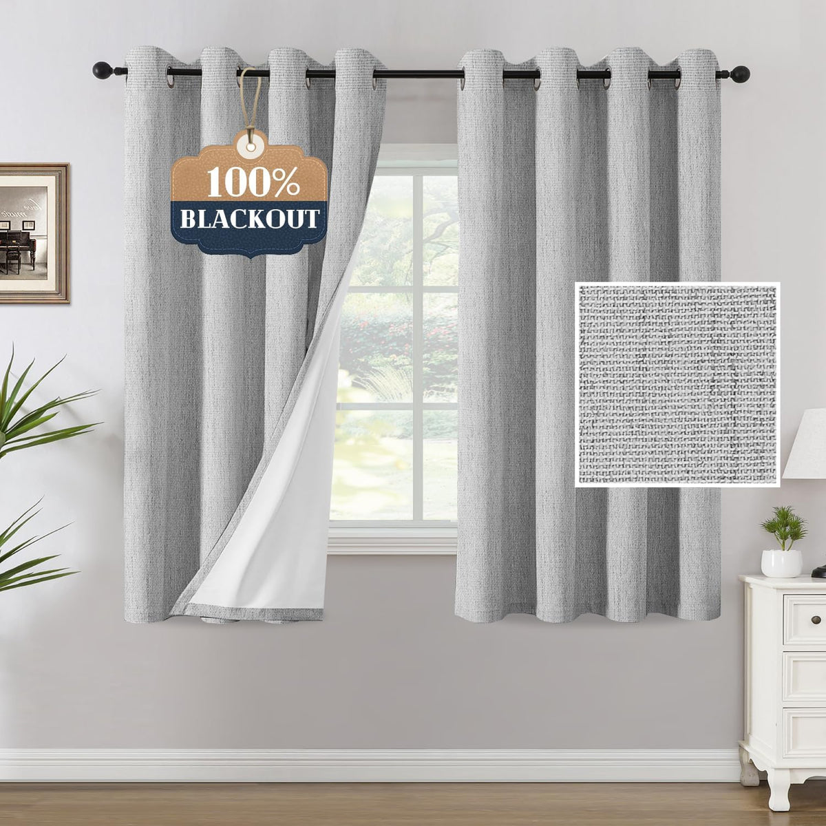 H.VERSAILTEX Chenille Curtains 96 inch Length 2 Panels 100% Blackout Drapes for Bedroom Living Room with White Flocking Coating Back Insulated Anti-Rust Grommet, Heathered Dove Gray(Not Solid)
