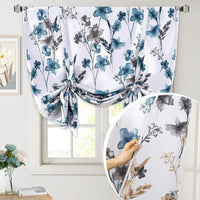 H.VERSAILTEX Tie Up Curtain Double Sided Cattleya Floral Printed Window Valance Balloon Roman Curtain, Rod Pocket - Reversible in Blue/Coral - W 42 x L 36