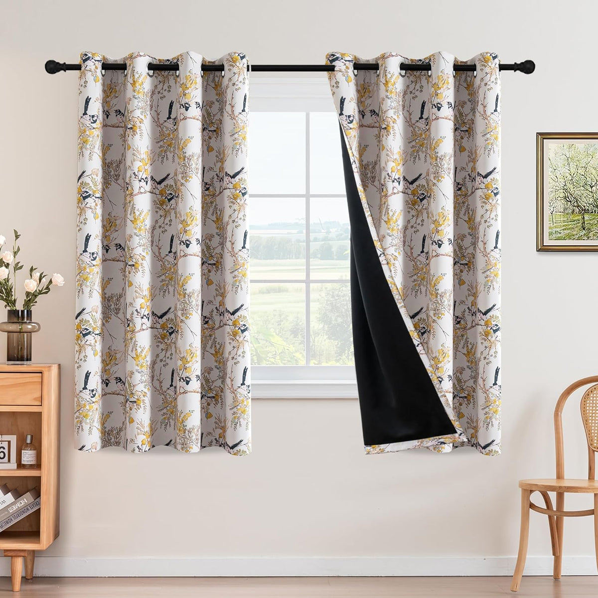 Floral 100% Blackout Vintage Curtains Patterned Thermal Insulated Grommet Window Drapes product feature or detail image