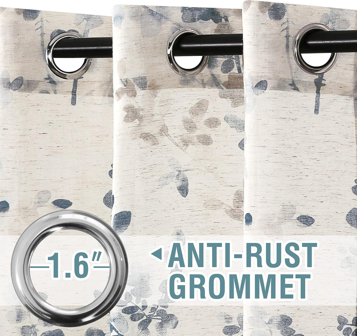 Rust-resistant curtain grommet with 1.6 inch inner diameter