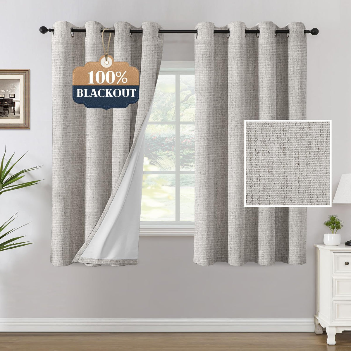 H.VERSAILTEX Chenille Curtains 96 inch Length 2 Panels 100% Blackout Drapes for Bedroom Living Room with White Flocking Coating Back Insulated Anti-Rust Grommet, Heathered Dove Gray(Not Solid)