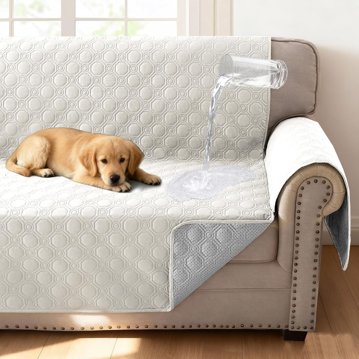 H.VERSAILTEX 100% Waterproof Couch Cover for 3 Cushion Sofa Triple Non Slip with Storage Pocket