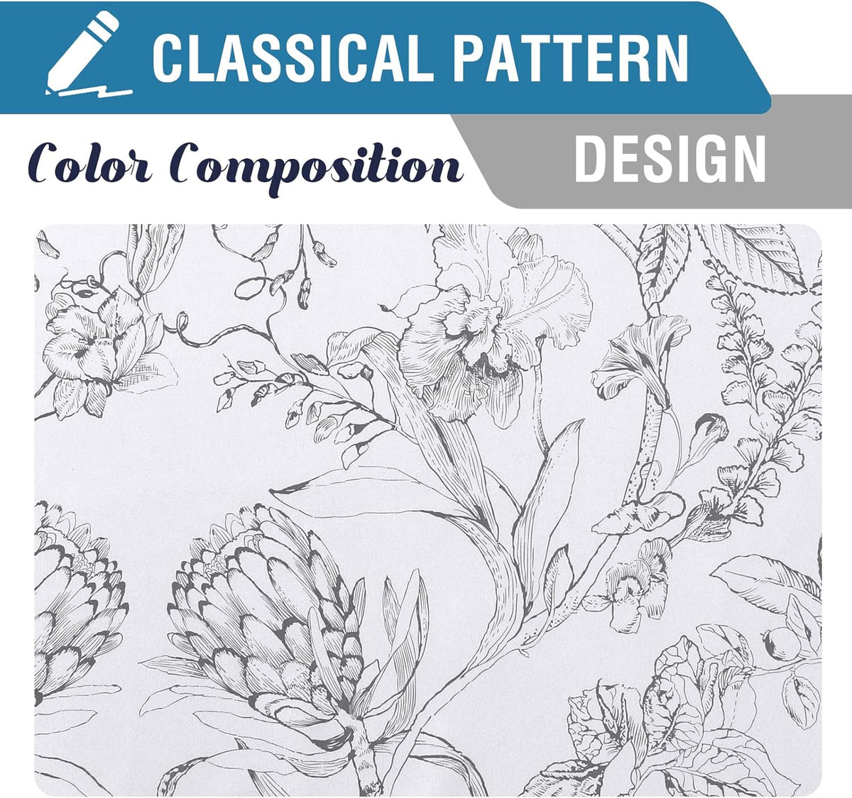 H.VERSAILTEX 100% Blackout Curtains for Living Room Camellia Floral 84 Inches Long Light Blocking Window Treatment with Black Liner Grommet Thermal Drapes, 2 Panels, Grey