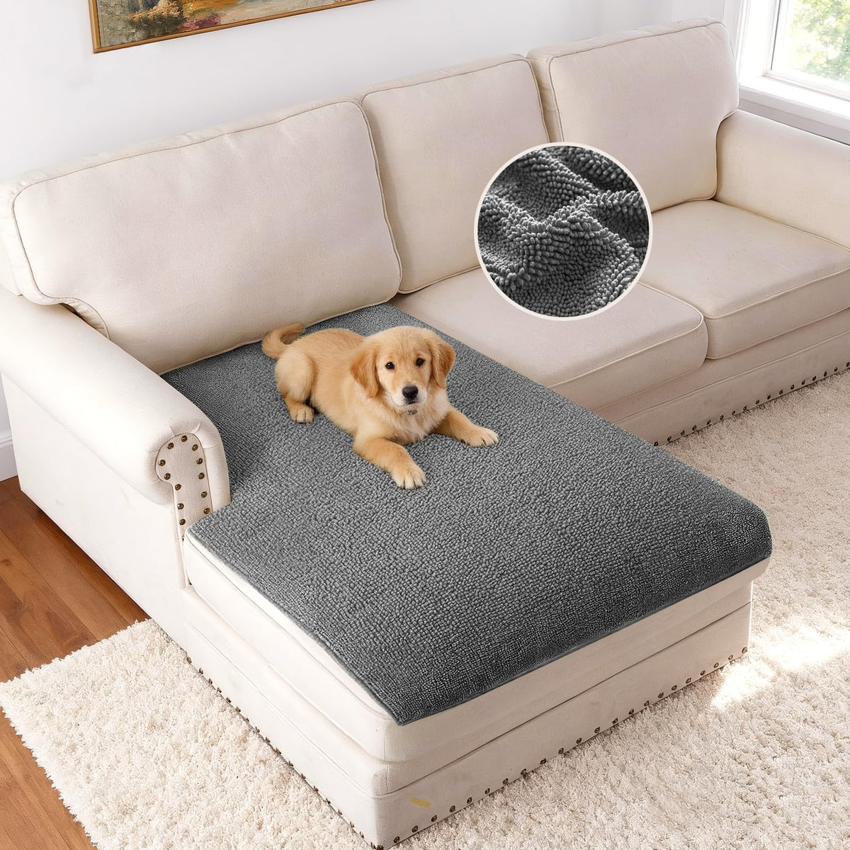 H.VERSAILTEX Non Slip Chenille Pet Couch Cover Thick Soft Washable Sofa Protector