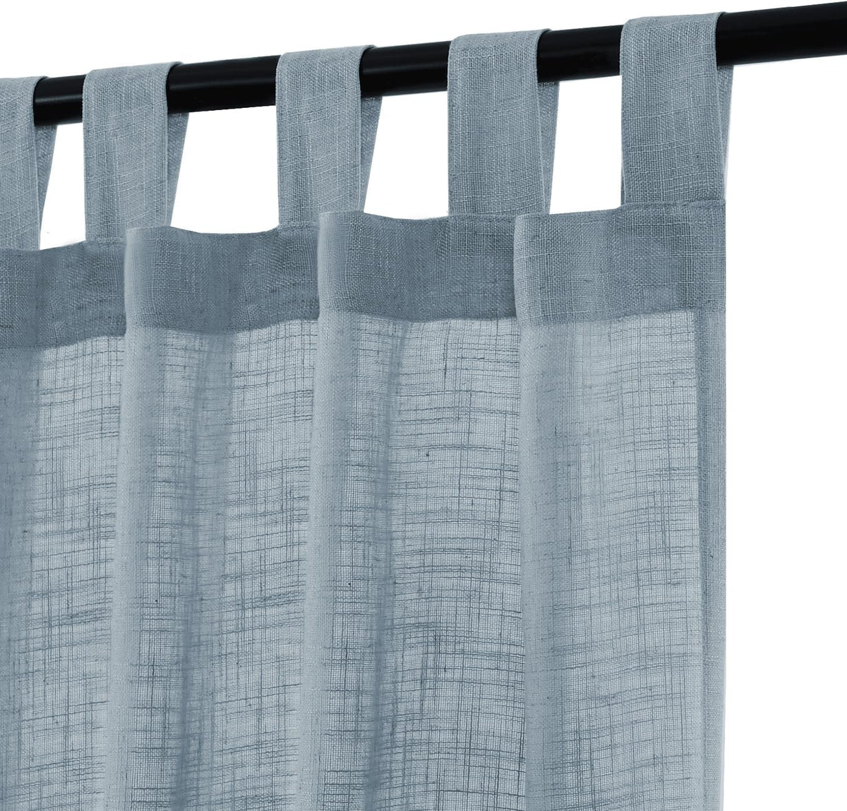 h.versailtx light blue linen blend curtain tab top detail