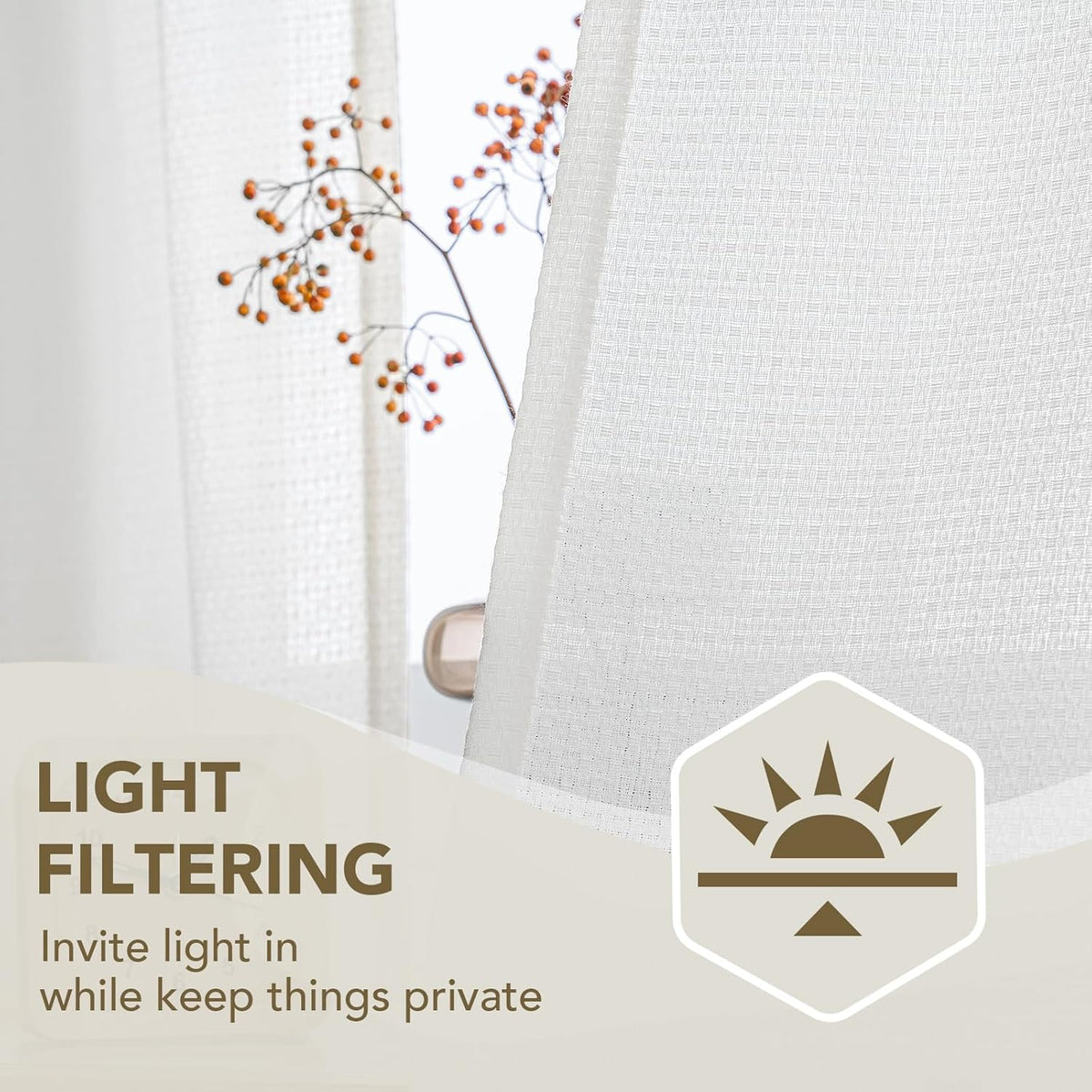 H.VERSAILTEX Boho Linen Curtain Light Filtering Back Tab, Set of 2 Panels