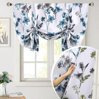 H.VERSAILTEX Tie Up Curtain Double Sided Cattleya Floral Printed Window Valance Balloon Roman Curtain, Rod Pocket - Reversible in Blue/Coral - W 42 x L 36