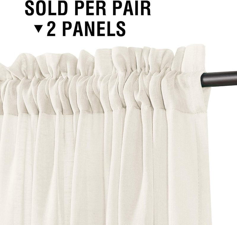 H.VERSAILTEX Linen Blend Semi Sheer Curtain Panels 95 Inches Long for Living Room - Natural Light Filtering Draperies With Rod Pocket, 2 Panels, Ivory