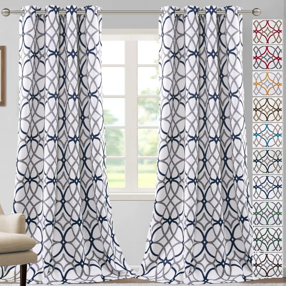 H.VERSAILTEX Blackout Curtains for Bedroom Printed Design 96 Inch Thermal Insulated 2 Panels