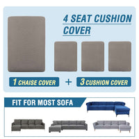 Turquoize 4-Piece Separate Slipcovers Textured Grid Polyester Blend Sectional Couch Sofa Covers for Left/Right L Shape Chaise Lounge Sofa,Taupe 3 Seater + 1 Chaise