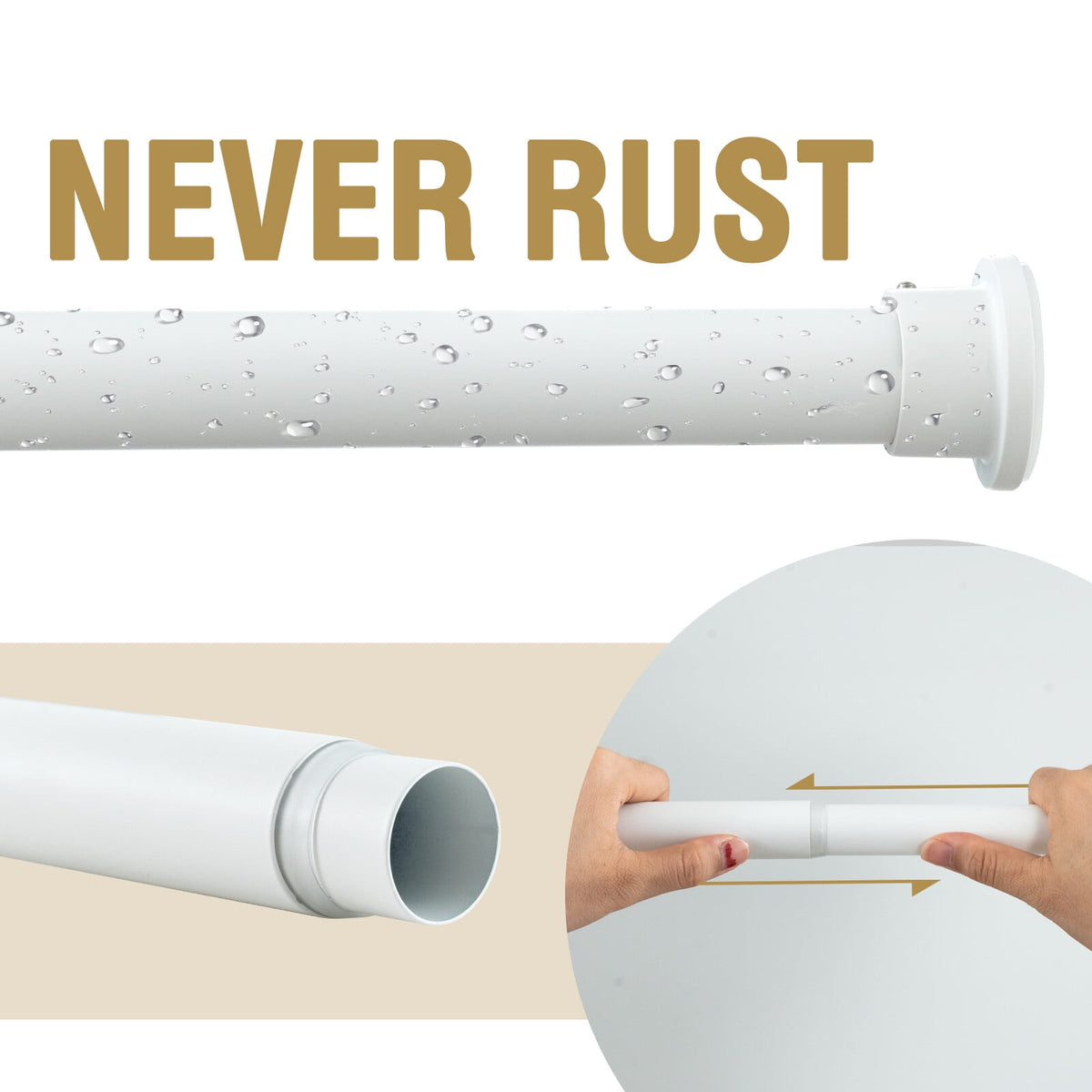 H.VERSAILTEX Single Shower Curtain Rod Non Slip Adjustable 26-78 inch with Spring Tension for Bathroom，White