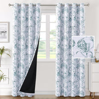 H.VERSAILTEX 100% Blackout Curtains for Living Room Camellia Floral 84 Inches Long Light Blocking Window Treatment with Black Liner Grommet Thermal Drapes, 2 Panels, Grey