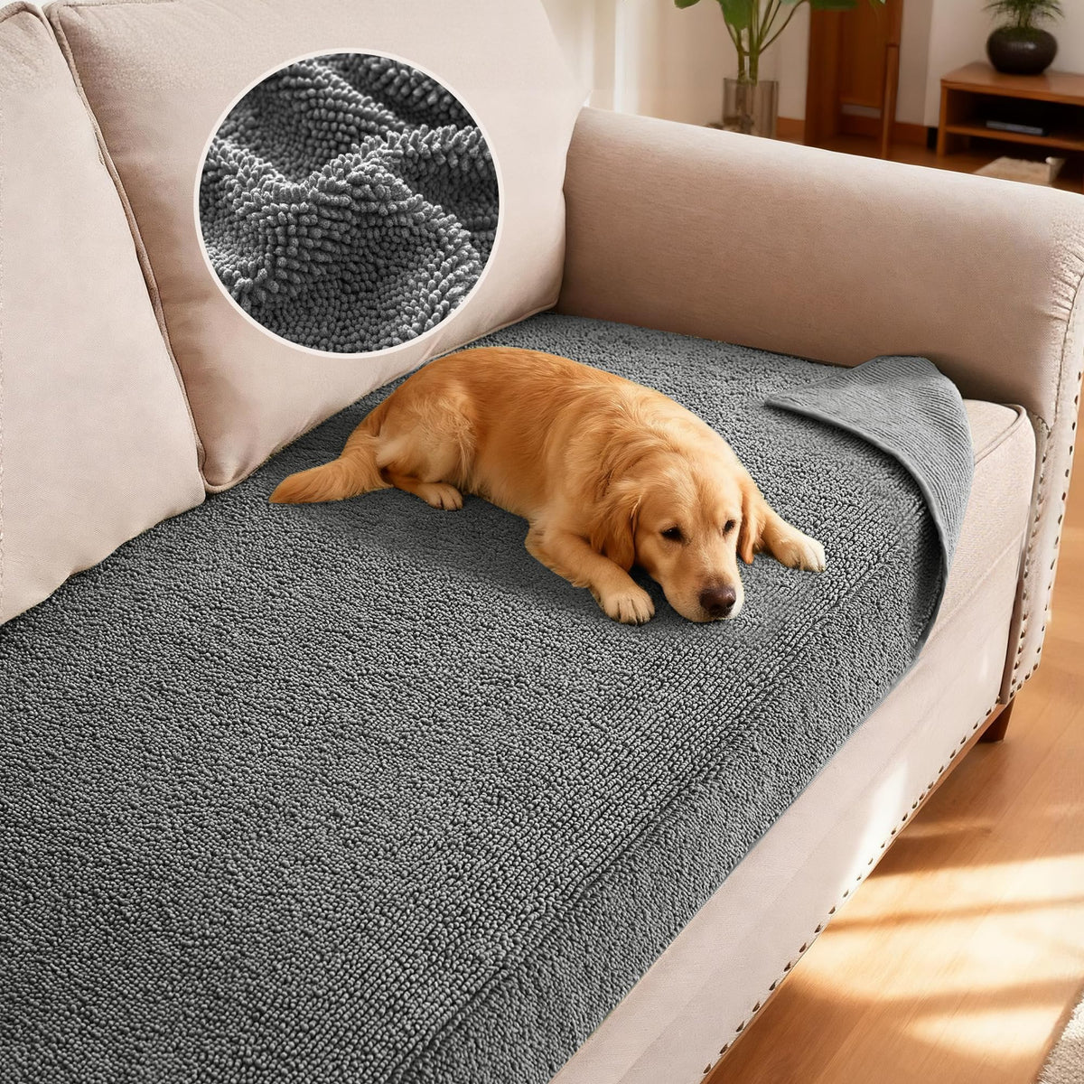H.VERSAILTEX Non Slip Chenille Pet Couch Cover Thick Soft Washable Sofa Protector