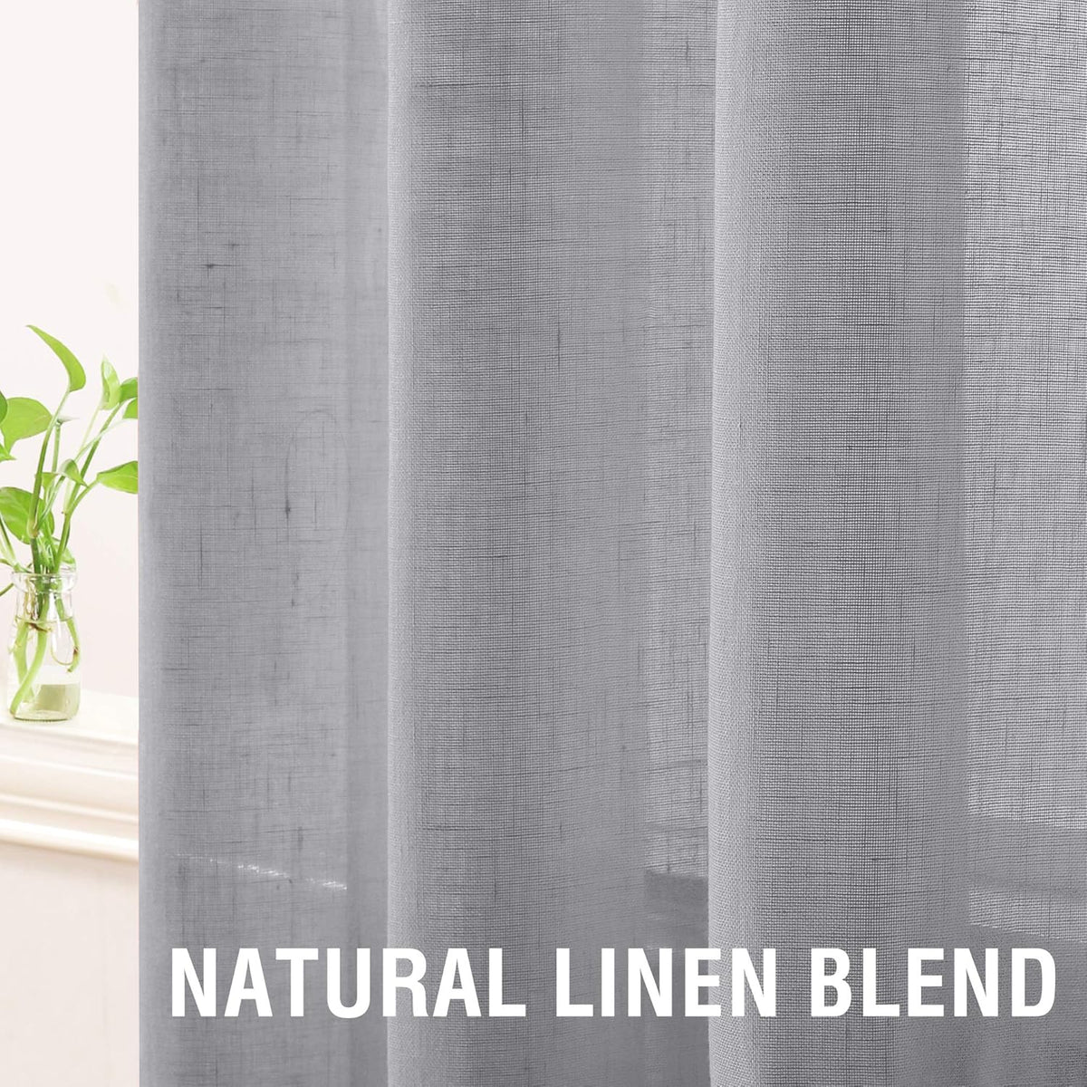 Linen Sheer Curtains Semi Sheer Light Filtering Silver Grommet 2 Panels product feature or detail image