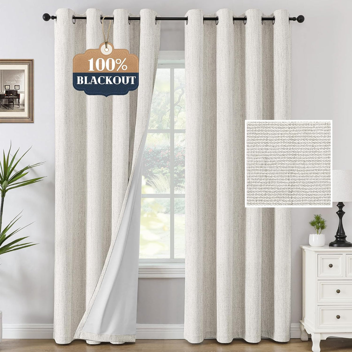 H.VERSAILTEX Chenille Curtains 96 inch Length 2 Panels 100% Blackout Drapes for Bedroom Living Room with White Flocking Coating Back Insulated Anti-Rust Grommet, Heathered Dove Gray(Not Solid)