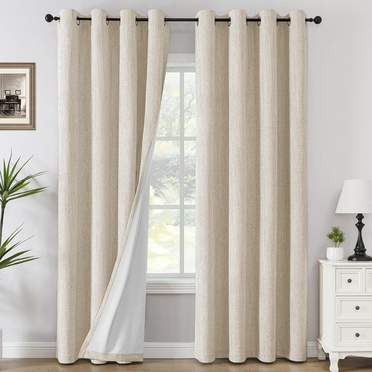 H.VERSAILTEX Chenille Curtains 96 inch Length 2 Panels 100% Blackout Drapes for Bedroom Living Room with White Flocking Coating Back Insulated Anti-Rust Grommet, Heathered Dove Gray(Not Solid)