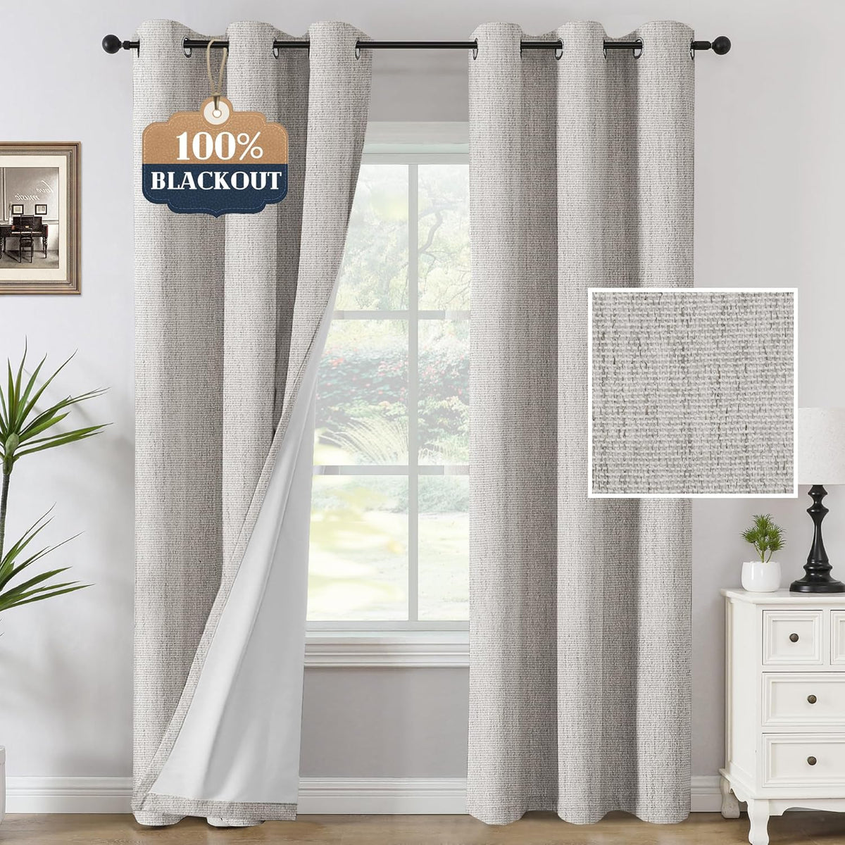 H.VERSAILTEX Chenille Curtains 96 inch Length 2 Panels 100% Blackout Drapes for Bedroom Living Room with White Flocking Coating Back Insulated Anti-Rust Grommet, Heathered Dove Gray(Not Solid)