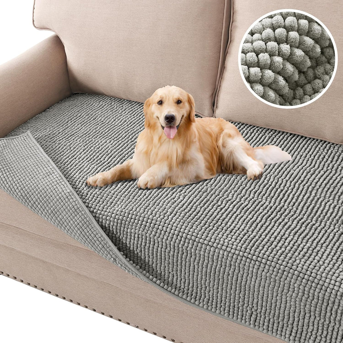 H.VERSAILTEX Plush Chenille Dog Bed Cover Thick Soft Sofa Cover for 3 Cushion Couch Anti Slip Couch Cover Furniture Protector for Dog, Pet, Cat