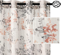 h.versailtx coral and gray botanical floral sheer linen curtain