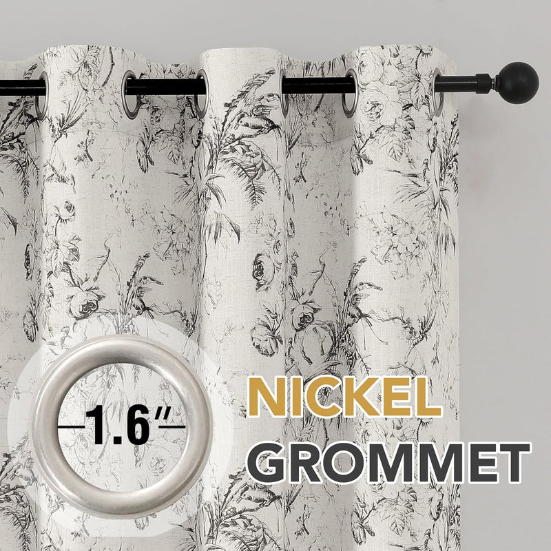 H.VERSAILTEX Boho Floral Linen Curtains 2 Panels Set, Privacy Semi Sheer Light Filtering Curtains, Grommet