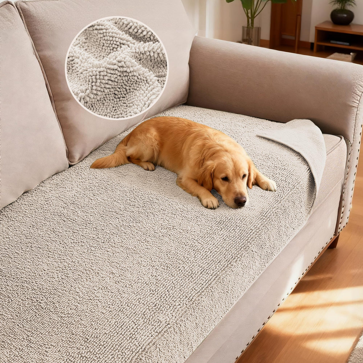 H.VERSAILTEX Non Slip Chenille Pet Couch Cover Thick Soft Washable Sofa Protector