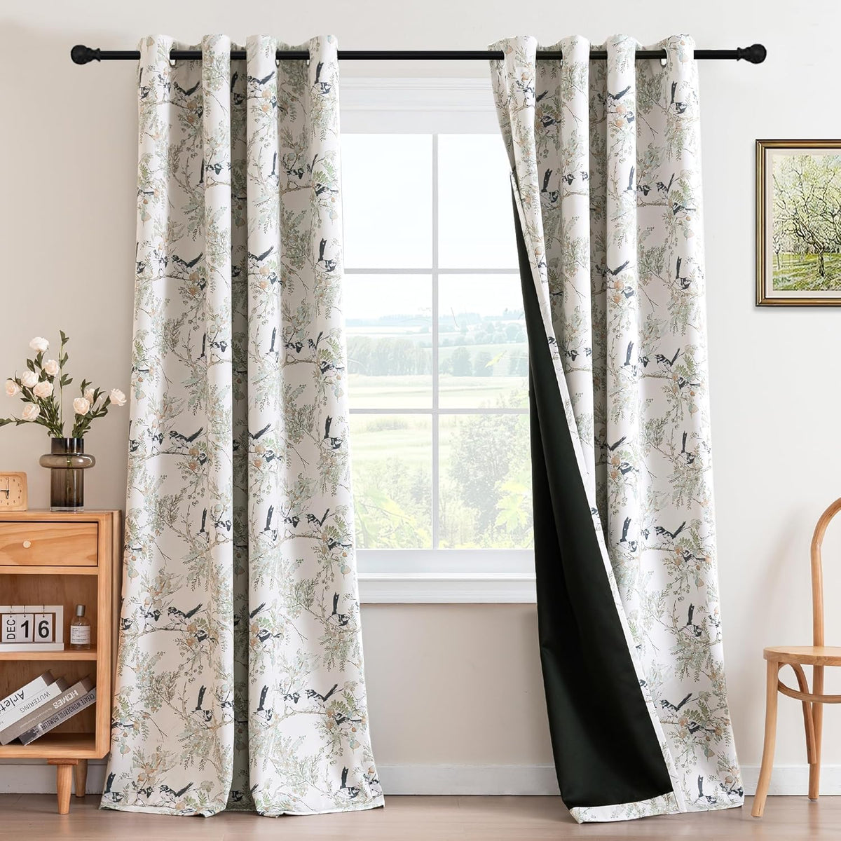 h.versailtx Floral 100% Blackout Vintage Curtains Patterned Thermal Insulated Grommet Window Drapes product image