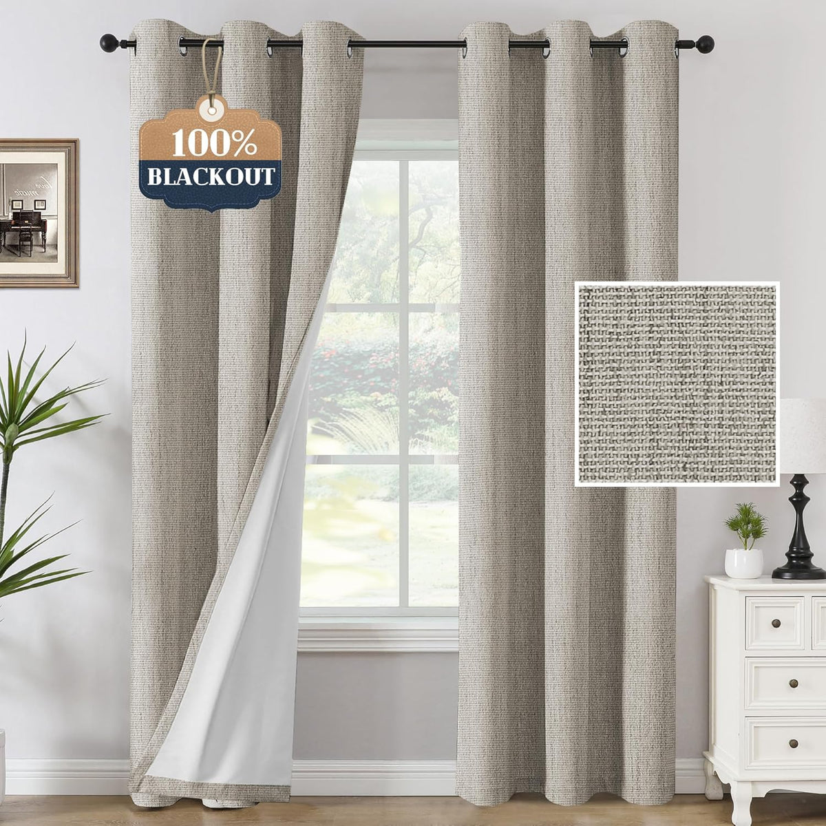 H.VERSAILTEX Chenille Curtains 96 inch Length 2 Panels 100% Blackout Drapes for Bedroom Living Room with White Flocking Coating Back Insulated Anti-Rust Grommet, Heathered Dove Gray(Not Solid)