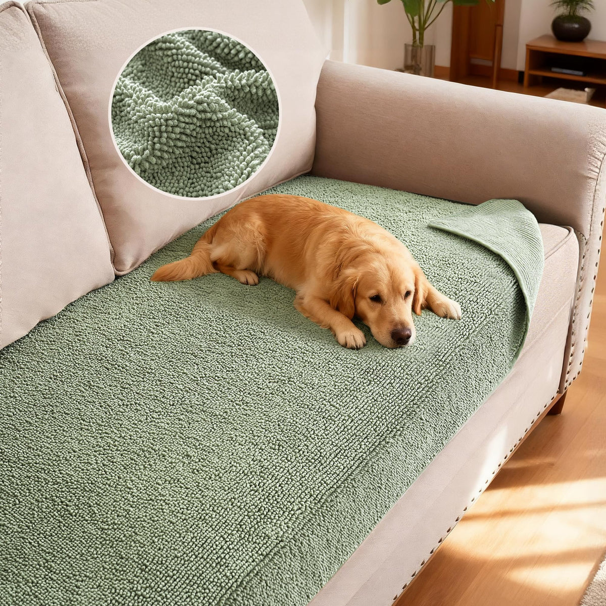 H.VERSAILTEX Non Slip Chenille Pet Couch Cover Thick Soft Washable Sofa Protector