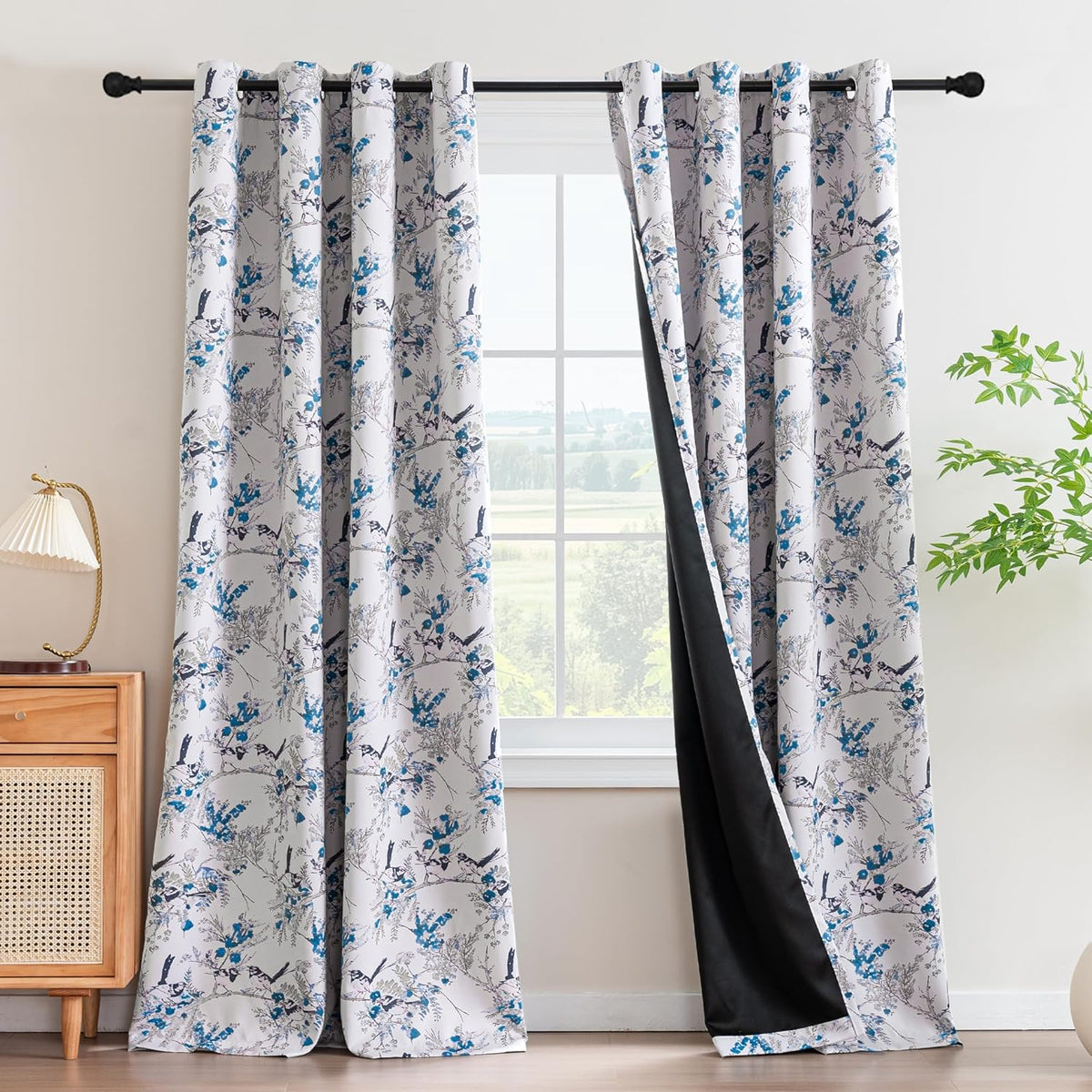 h.versailtx Floral 100% Blackout Vintage Curtains Patterned Thermal Insulated Grommet Window Drapes product image