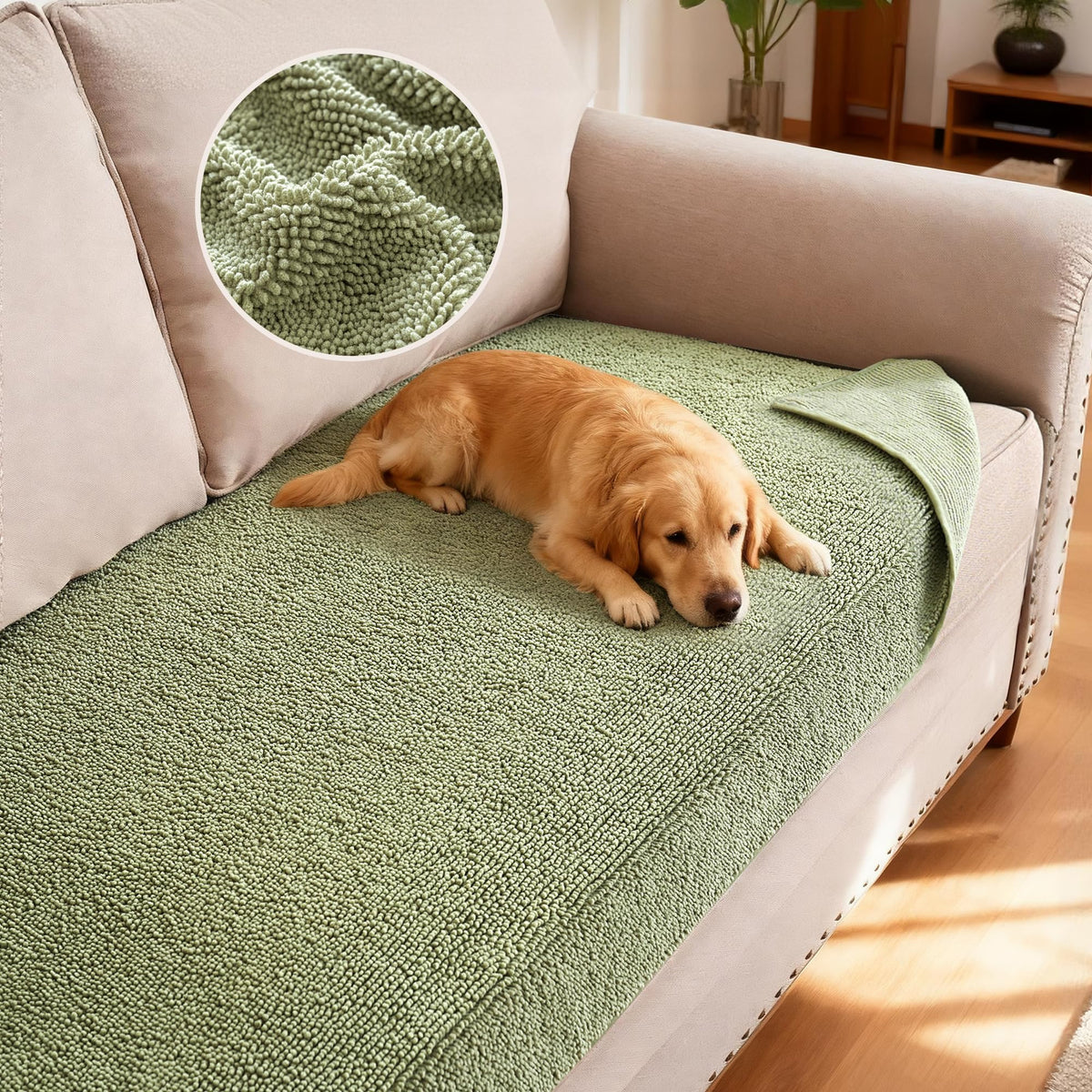 H.VERSAILTEX Non Slip Chenille Pet Couch Cover Thick Soft Washable Sofa Protector