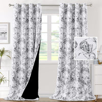 H.VERSAILTEX 100% Blackout Curtains for Living Room Camellia Floral 84 Inches Long Light Blocking Window Treatment with Black Liner Grommet Thermal Drapes, 2 Panels, Grey