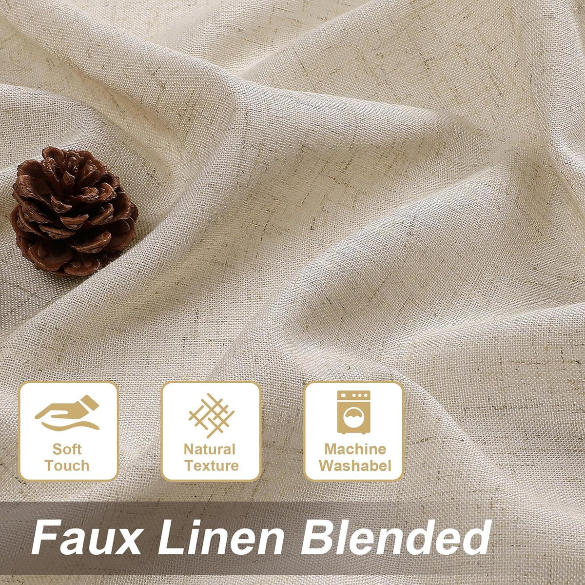 H.VERSAILTEX Linen Curtains with Attached Valance Living Room Boho Window Drapes 2 Panels Set Rod Pocket/Ring Top