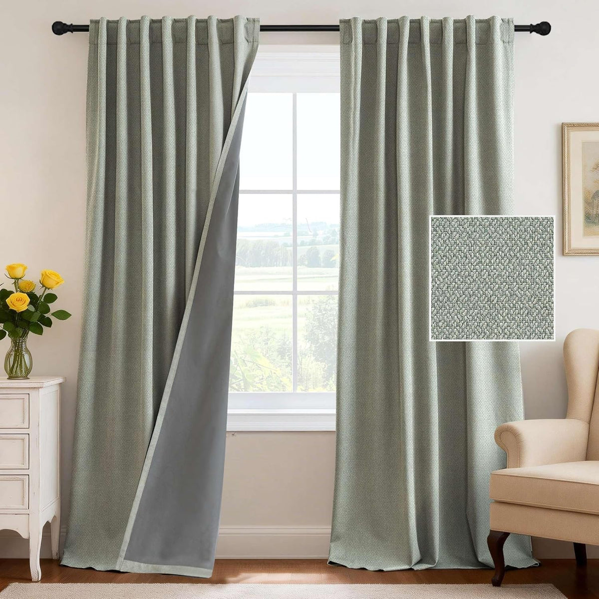 H.VERSAILTEX 100% Blackout Curtains Back Tab Full Light Blocking Curtain Draperies with Gray Coating Thermal Insulated Window Treatment Set of 2 Panels, 52" W x 84" L, Natural