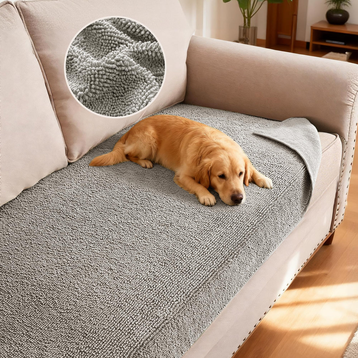 H.VERSAILTEX Non Slip Chenille Pet Couch Cover Thick Soft Washable Sofa Protector