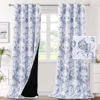 H.VERSAILTEX 100% Blackout Curtains for Living Room Camellia Floral 84 Inches Long Light Blocking Window Treatment with Black Liner Grommet Thermal Drapes, 2 Panels, Grey