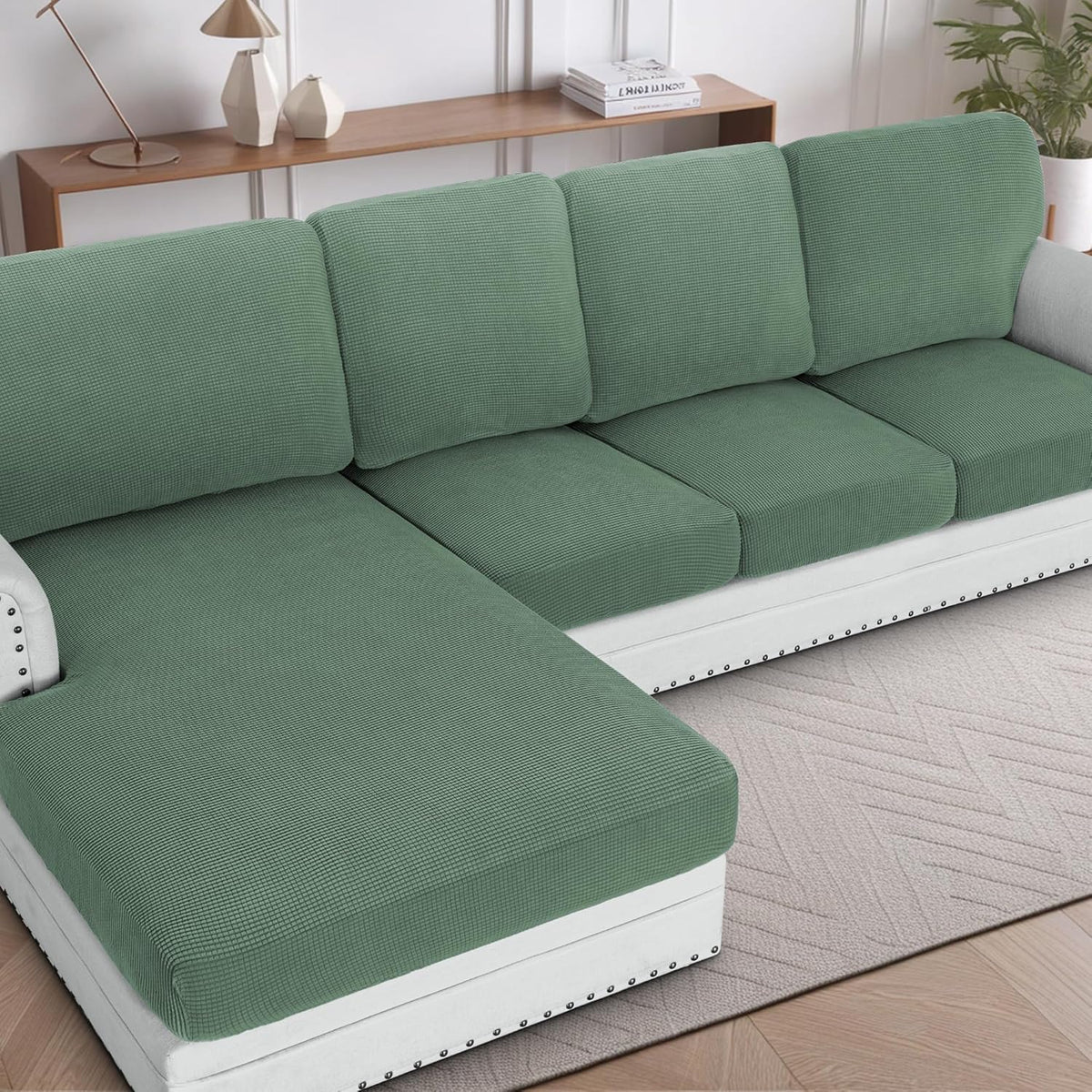 H.VERSAILTEX Sectional Couch Covers 1 Piece Chaise Slipcover L Shape Separate Cushion Couch Cover for Both Left/Right Sectional Couch (Seat Only: 1 Chaises, Ivory)