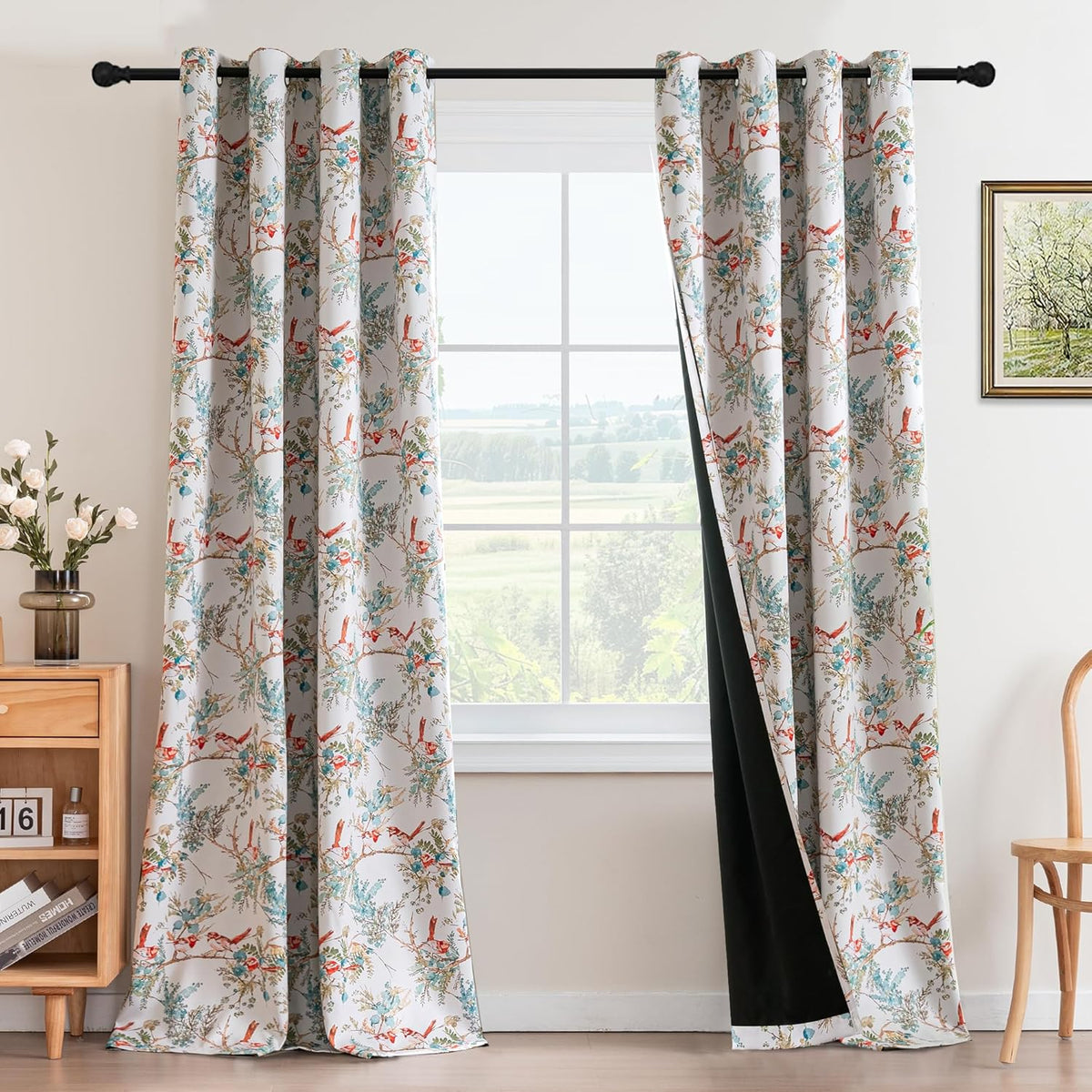 h.versailtx Floral 100% Blackout Vintage Curtains Patterned Thermal Insulated Grommet Window Drapes product image