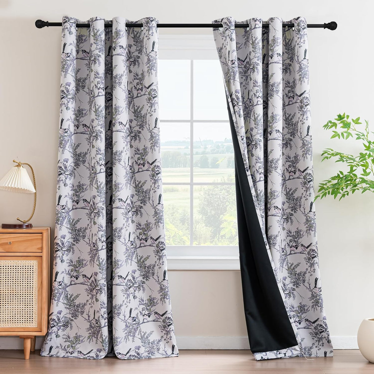 h.versailtx Floral 100% Blackout Vintage Curtains Patterned Thermal Insulated Grommet Window Drapes product image