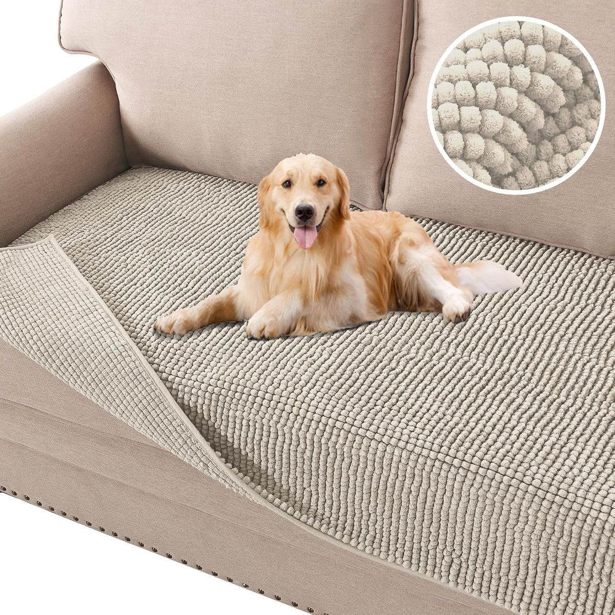 H.VERSAILTEX Plush Chenille Dog Bed Cover Thick Soft Sofa Cover for 3 Cushion Couch Anti Slip Couch Cover Furniture Protector for Dog, Pet, Cat