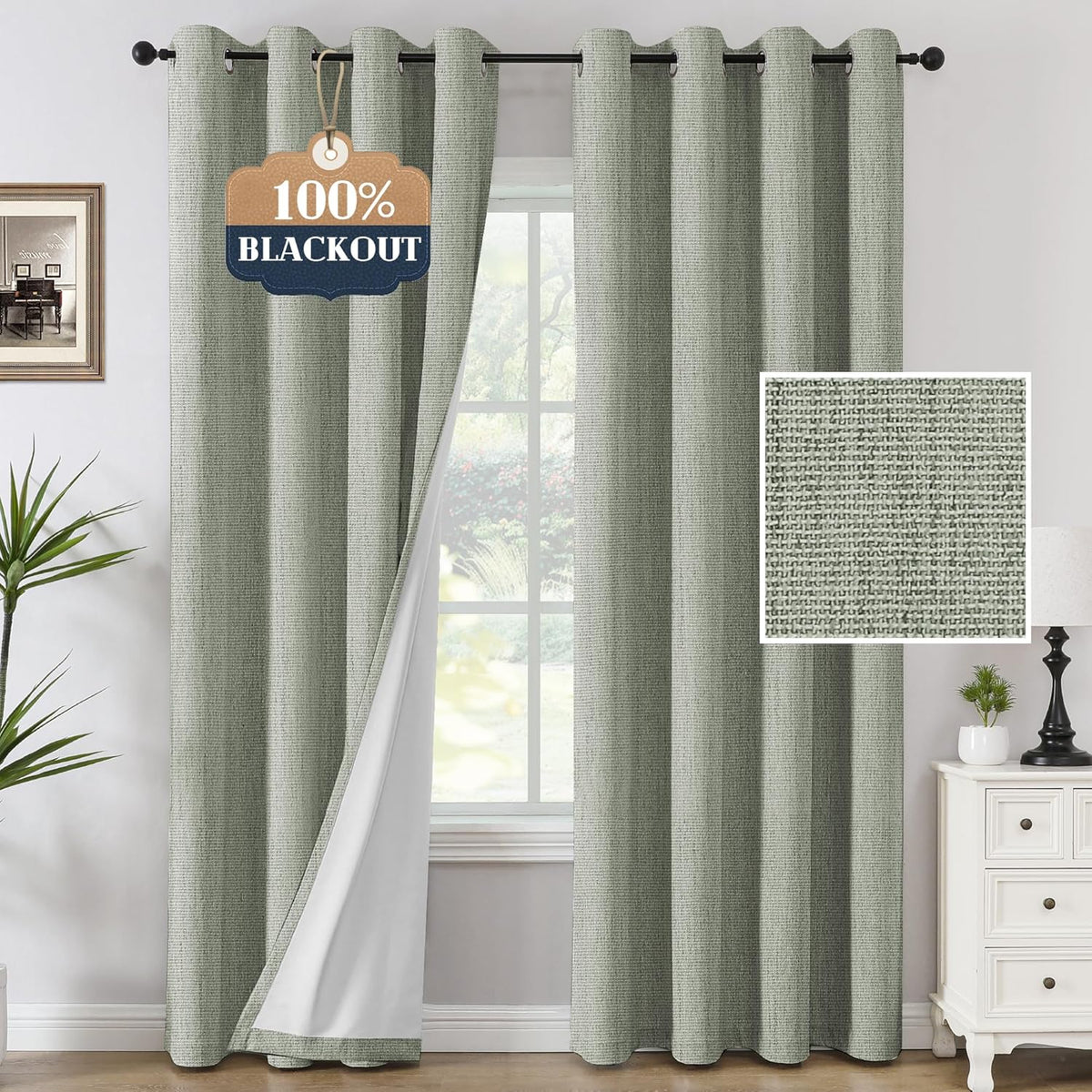 H.VERSAILTEX Chenille Curtains 96 inch Length 2 Panels 100% Blackout Drapes for Bedroom Living Room with White Flocking Coating Back Insulated Anti-Rust Grommet, Heathered Dove Gray(Not Solid)