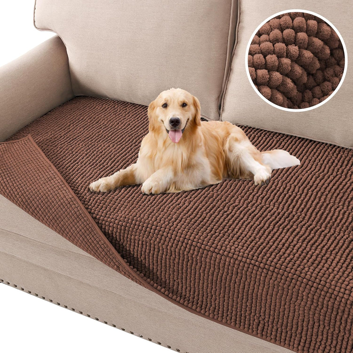 H.VERSAILTEX Plush Chenille Dog Bed Cover Thick Soft Sofa Cover for 3 Cushion Couch Anti Slip Couch Cover Furniture Protector for Dog, Pet, Cat